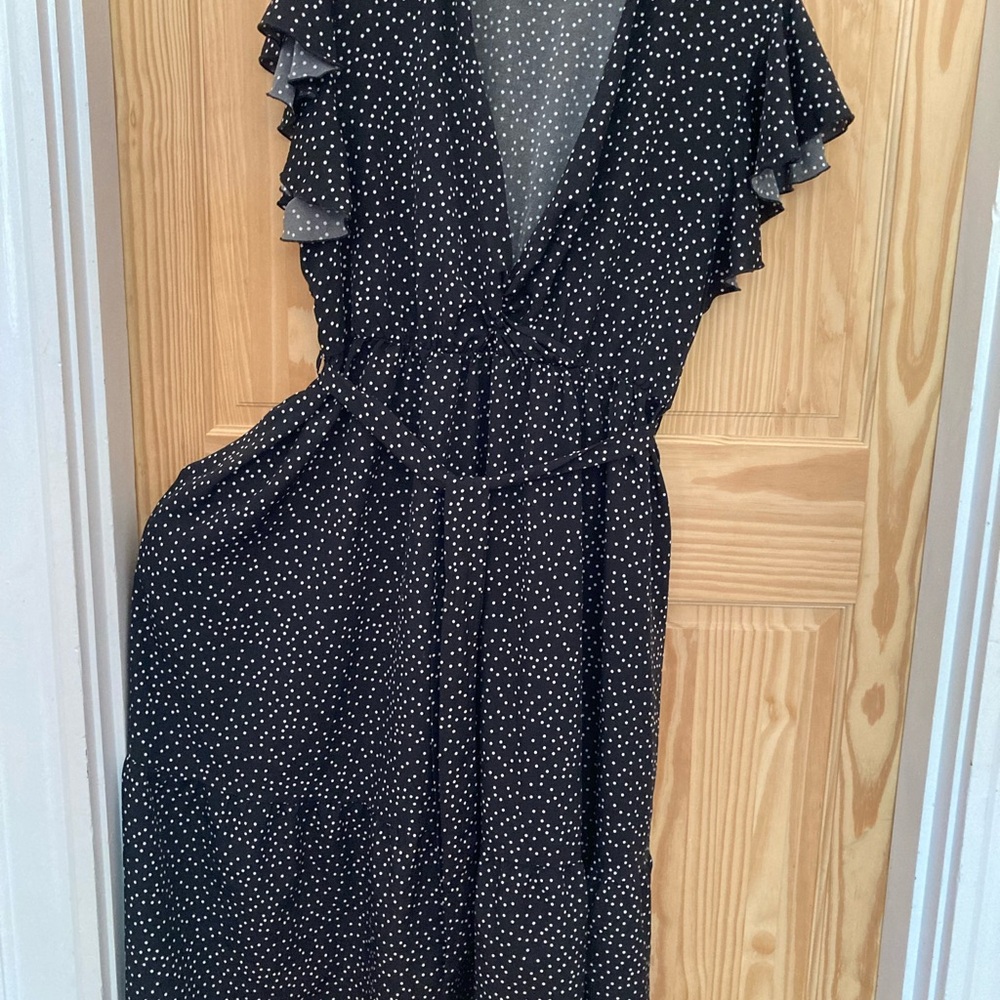 Ruffle Short Sleeve Midi Dress Polka Dot with pockets - Picture 5 of 15